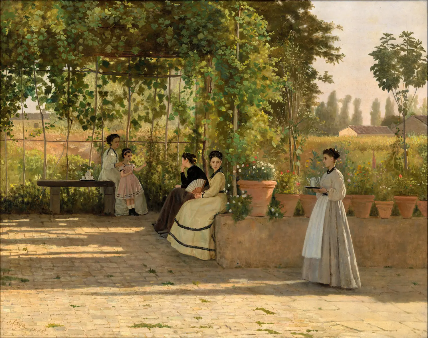 mostra i macchiaioli dipinto Lega un dopo pranzo il pergolato immagine da cartella stampa