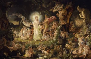 La contesa di Oberon e Titania, opera di Joseph Noel Paton (1849) ispirata a Shakespeare. spiriti del samhain 