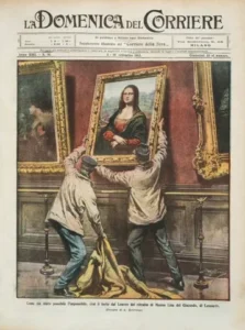 copertina-della-domenica-del-corriere del 1911 con-limmagine-del-furto-della-Gioconda