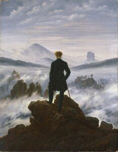 Dipinto il viandante sul mare di nebbia di Caspar David Friedrich