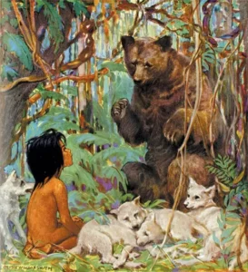 Rudyard Kipling's Mowgli by American illustrator Jessie Willcox Smith, for the cover of Good Housekeeping Magazine, vol. 77, october 1923.