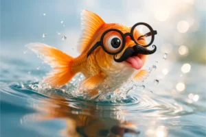 Pesce d'aprile che sbuca fuori da una scatola magica