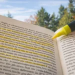 una persona mentre legge un libro e lo evidenzia in giallo ll'aperto