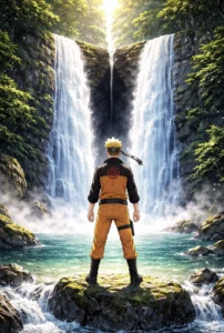 immagine di Naruto davanti ad una cascata
