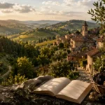 narrativa locale un paesaggio rurale con libro e tartufi immagine generata con Ai