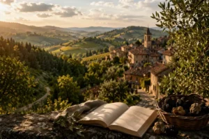 narrativa locale un paesaggio rurale con libro e tartufi immagine generata con Ai