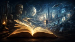 immagine creata con Ai un libro che predice il futuro