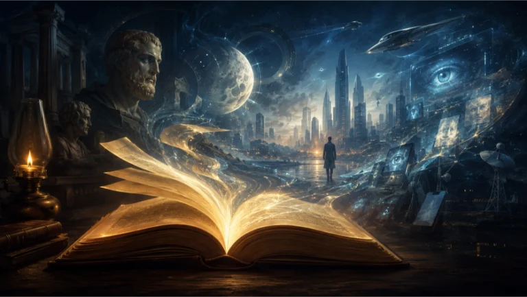 immagine creata con Ai un libro che predice il futuro