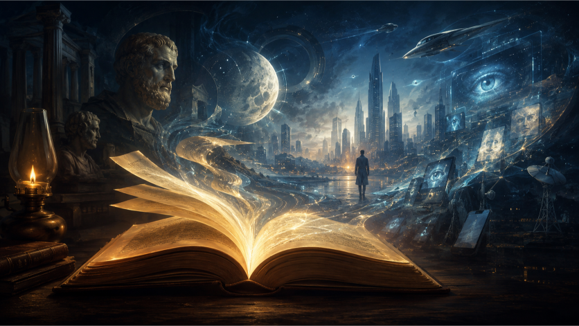 immagine creata con Ai un libro che predice il futuro