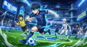 Estratto dell'anime di blue Lock dove Isagi e i suoi compagni giocano una partita