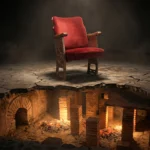 Cinema Astra a Verona, immagine evocativa creata con A.I. dove una poltrona da cinema è posata su un pavimento che fa da barriera sul passato