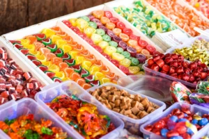 caramelle esposte su un banchetto