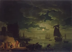 Dipinto Ingresso nel porto di Palermo al chiaro di luna di Claude Joseph Vernet.