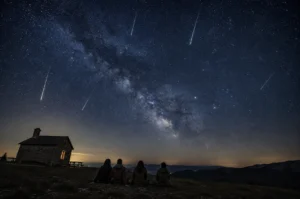 cielo stellato con persone che guardano ke stelle cadenti