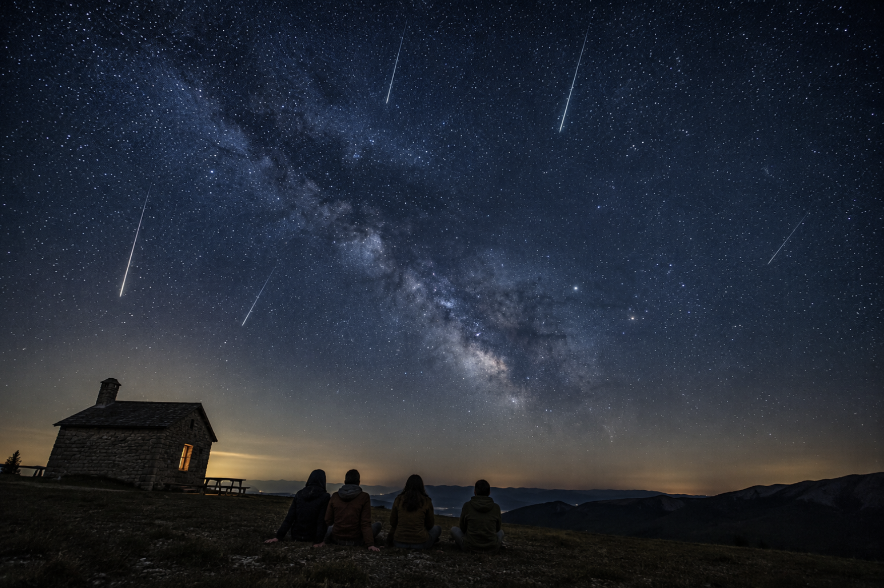 cielo stellato con persone che guardano ke stelle cadenti