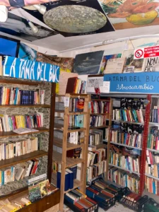 libri e scaffali dentro una libreria di libero scambio
