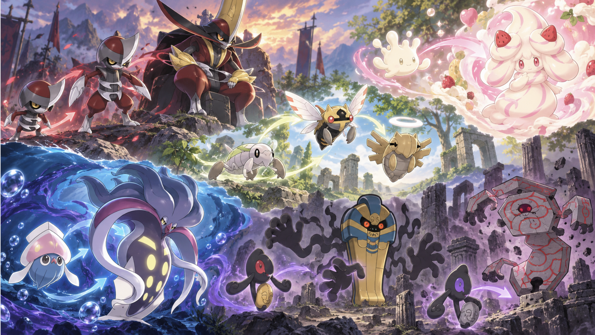 Pokemon base e linee evolutive: milcery, bisharp, inkay, yamask, nincada