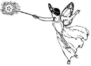 Immagine di una fata madrina con bacchetta magica.