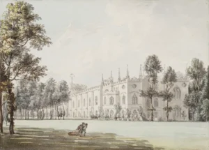 La villa di Strawberry Hill in un acquerello di Paul Sandby, contemporaneo di Walpole romanzo gotico Public domain