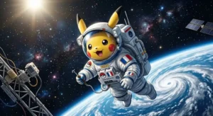 Pikachu con tuta da astronauta nello spazio