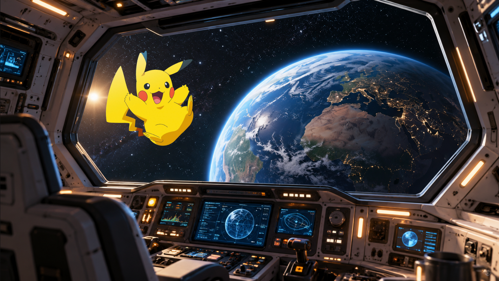 Pikachu all'interno di un astronave